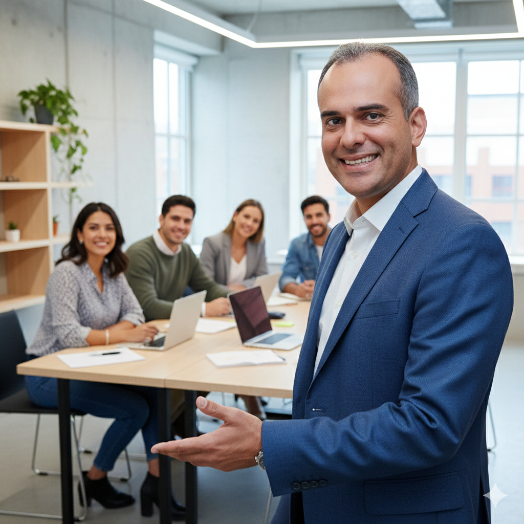 Equipe em Reunião e Liderança